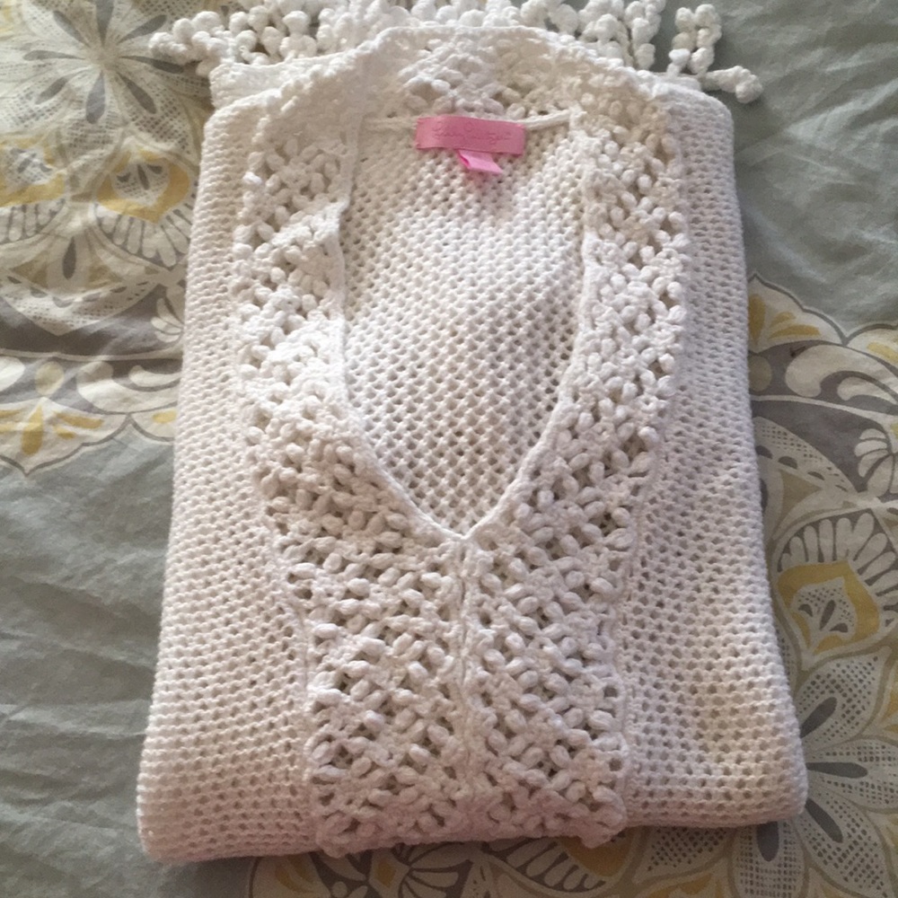 Lilly Pulitzer white fringy sweater XS